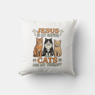 Coussin Jésus et les chats sont ma thérapie Vintage T-shir