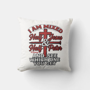 Coussin Jésus et Pierre mélangés Humour chrétien vintage