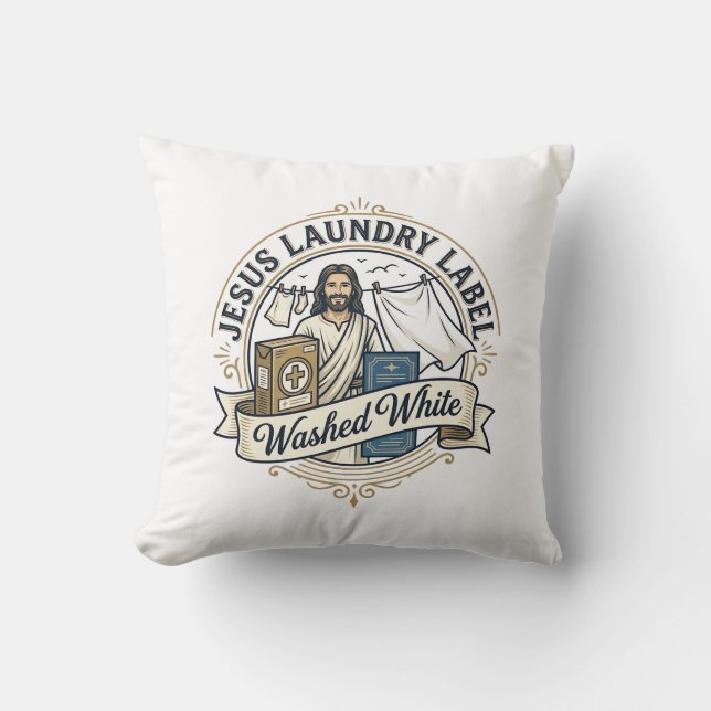 Coussin Jesus Étiquette de Lavage Lavé Blanc Jesus Lavage  (Recto)