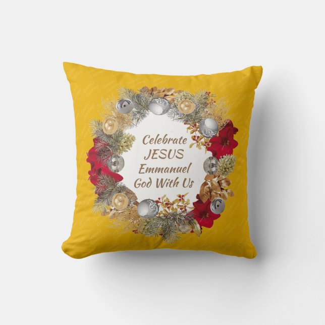 Coussin JÉSUS JÉSUS JÉSUS FÊTE JAUNE Wreath de Noël (Recto)