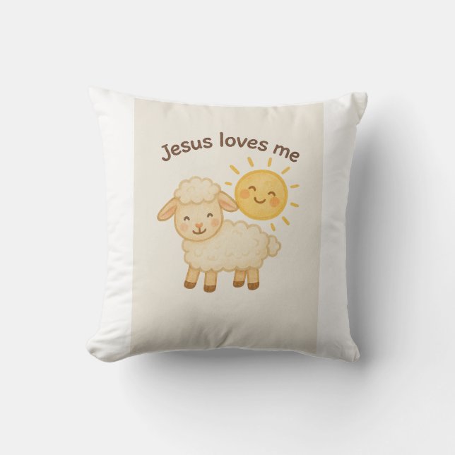 Coussin Jésus m'aime - Agneau mignon et soleil (Recto)