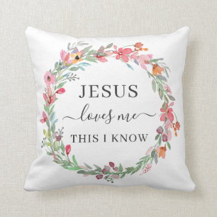 Coussin Jésus M'aime Aquarelle Florale Wreath