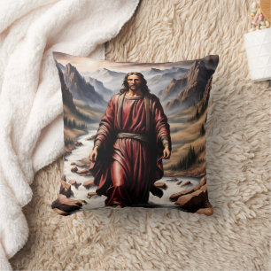 Coussin Jésus marche sur l'eau dans un cadre paisible
