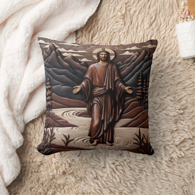 Coussin Jésus marche sur l'eau entourée de montagnes (Couverture)
