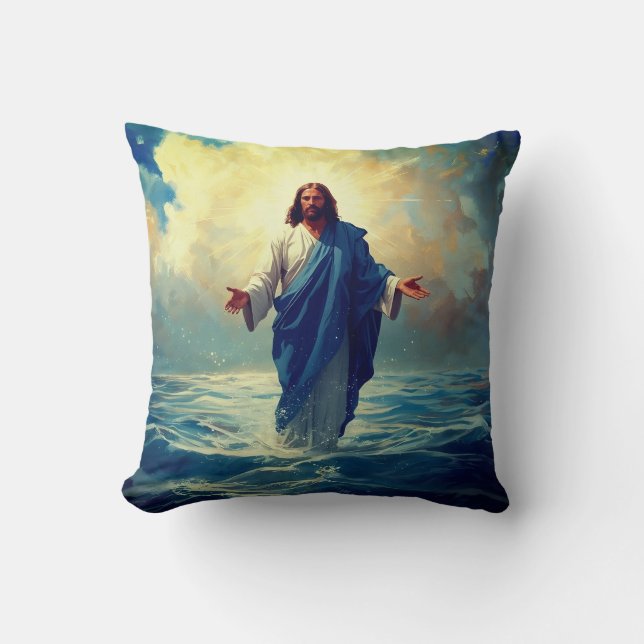 Coussin Jésus marche sur l'oreiller à jet d'eau (Recto)