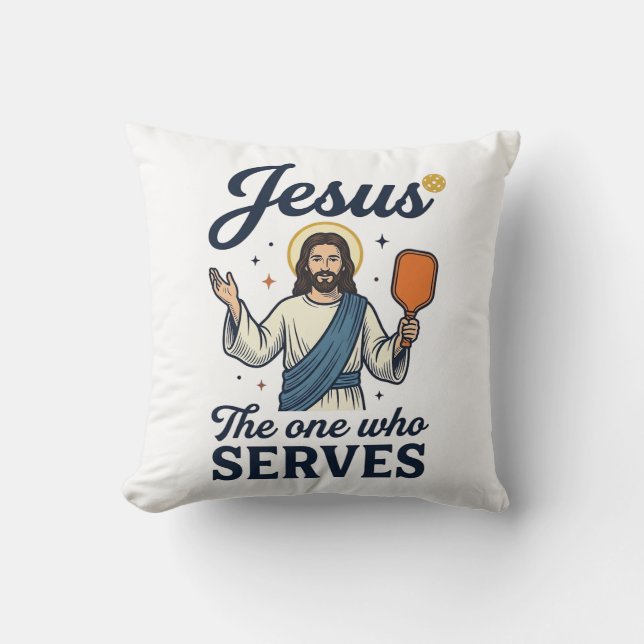Coussin Jesus Pickleball Celui Qui Sert Chemise (Recto)