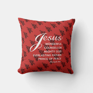 Coussin JÉSUS PRINCE DE LA PAIX Écriture de Noël Rouge