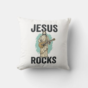 Coussin Jésus Rocks Guitare Gravure Chrétienne Vintage Des