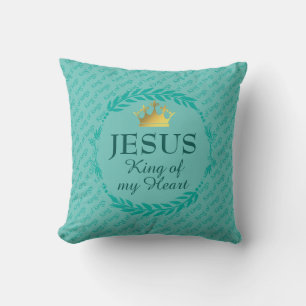 Coussin JÉSUS ROI DE MON COEUR   Christmas Crown TURQUOISE