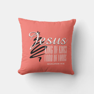 Coussin JÉSUS ROI DES ROIS Noël Corail chrétien