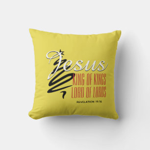 Coussin JÉSUS ROI DES ROIS Noël Jaune chrétien