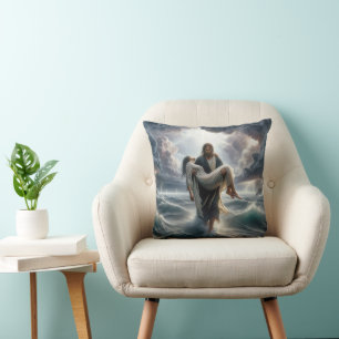 Coussin Jésus sauvant une jeune femme dans une tempête