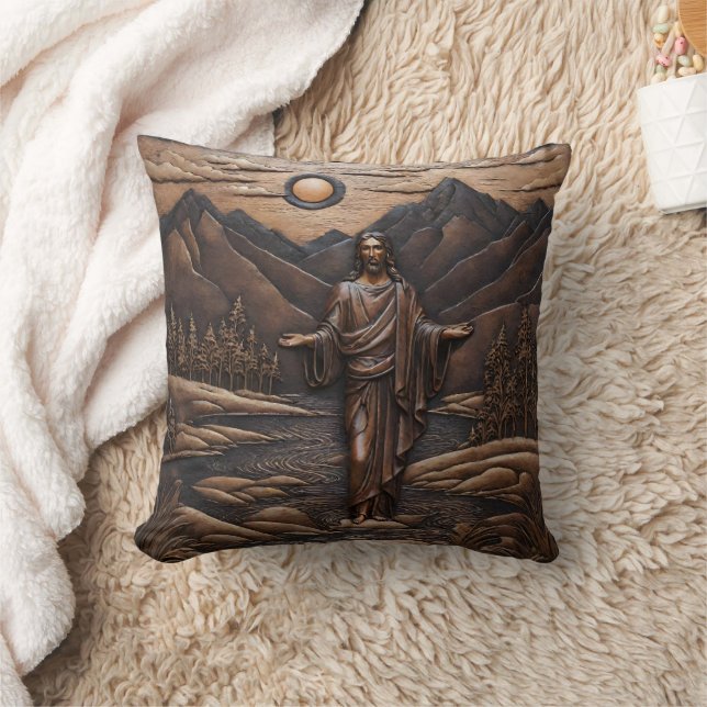 Coussin Jésus Se tenant près de la rivière dans Paysage de (Couverture)