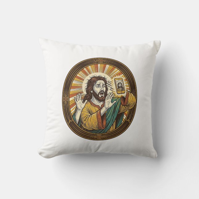 Coussin Jesus Selfie Accidentel avec la caméra frontale et (Recto)