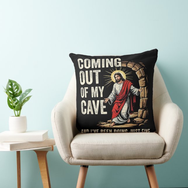 Coussin Jésus sortant de ma grotte (Chaise)