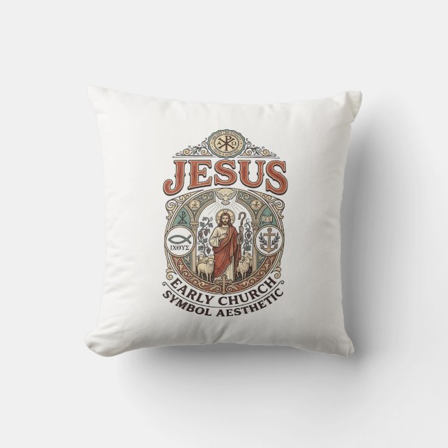 Coussin Jésus Symbole de l'Église primitive Esthétique Jés (Recto)