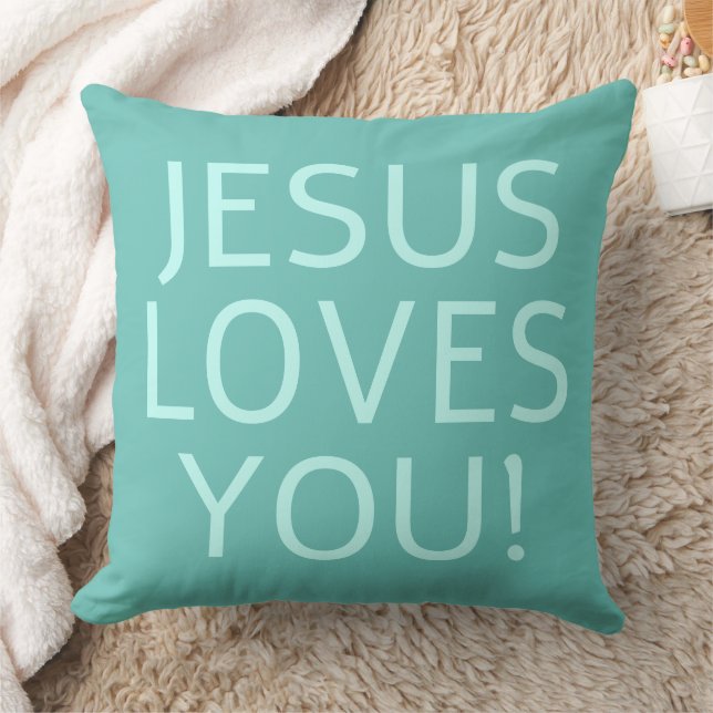 Coussin Jésus t'aime | Vert aqua et sarcelle clair (Couverture)