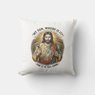 Coussin Jésus Verre à Bière Vide Cassé Barman Boisson Humo