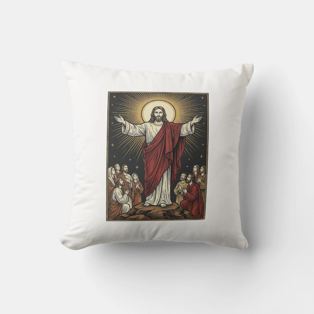 Coussin Jésus vintage gloire radieuse gravure chrétienne D (Recto)
