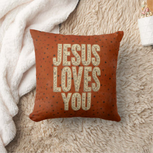 Coussin Jésus vous aime Encouragement chrétien rustique