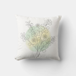 Coussin Jet de fleurs d'eucalyptus en art linéaire minimal