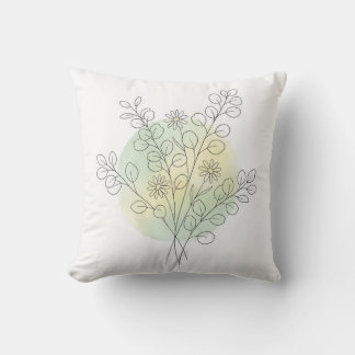 Coussin Jet de fleurs d'eucalyptus en art linéaire minimal