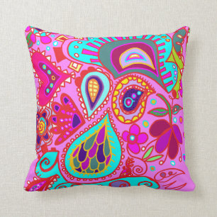 Coussin Jet ROSE de Paisley et POURPRE bilatéral fou
