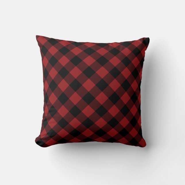 Coussin jetable à carreaux rouge et noir Buffalo (Recto)