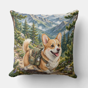Coussin jetable aquarelle Corgi randonnée dans les