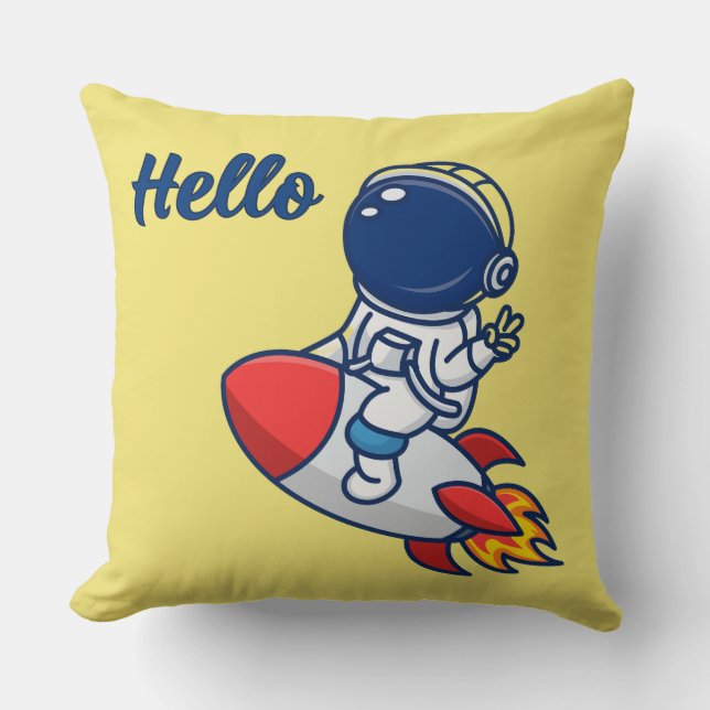 Coussin jetable "Bonjour" avec un astronaute migno (Recto)