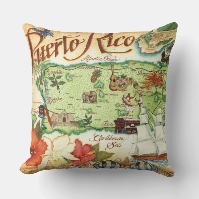 Coussin jetable carte de Porto Rico (Recto)