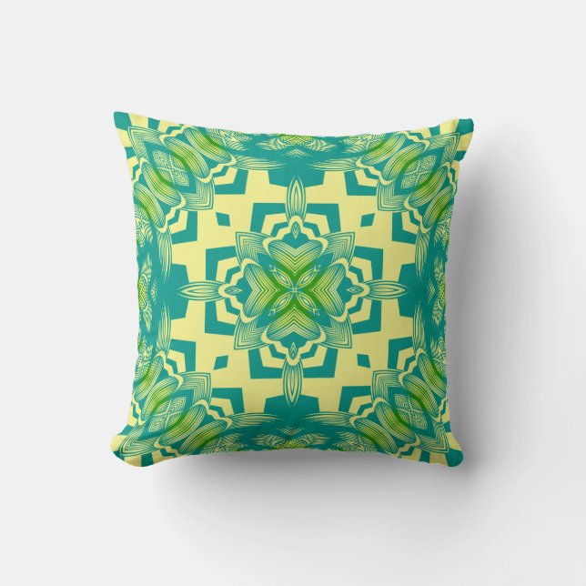Coussin Jetable, Jaune, Bleu & Kaléidoscope Lime (Recto)