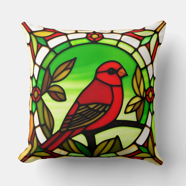 Coussin jetable Oiseau en vitrail Décoration Natur (Recto)