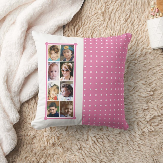 Coussin jeté 16 photos collage points pink (Couverture)