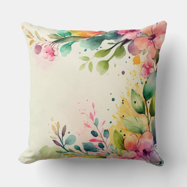 Coussin jeté à aquarelle florale (Recto)