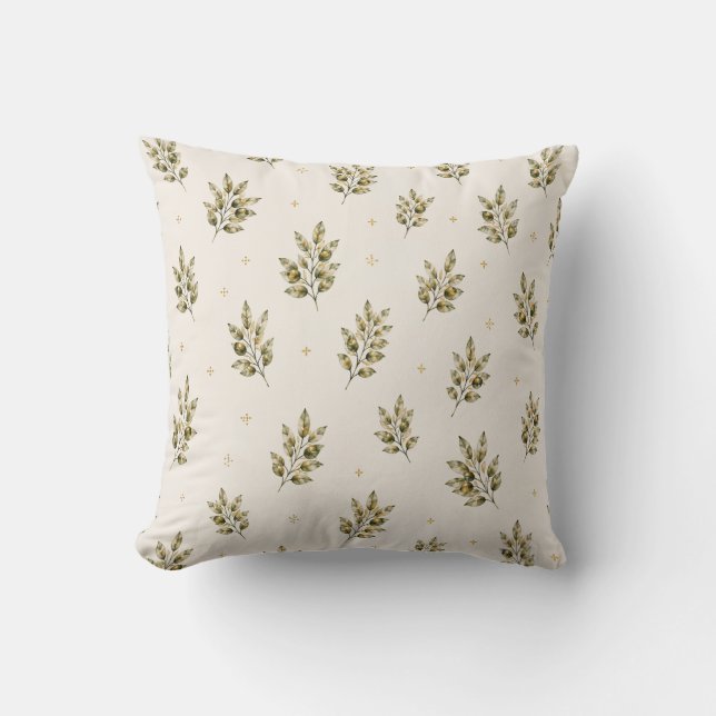 Coussin jeté à branche d'olivier aquarelle Mediter (Recto)