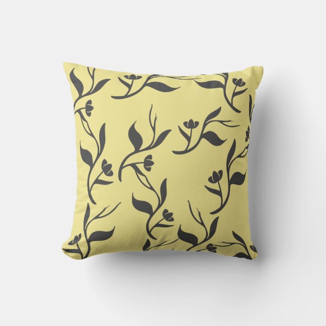 Coussin jeté à motif de feuilles grises (Recto)