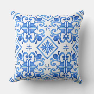 Coussin jeté à motif Zellige bleu marocain