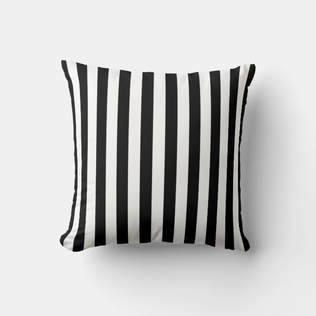 Coussin jeté à rayures noires et blanches vertical (Recto)