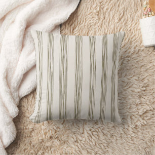 Coussin jeté à rayures olive aquarelle rustique