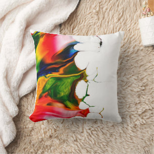Coussin Jeté abstrait de peinture acrylique fluide arc-en-