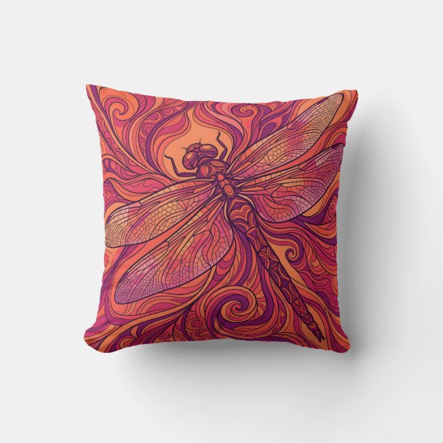 Coussin jeté Ailes de libellule Coucher de soleil (Recto)