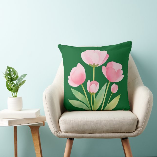 Coussin Jeté Aquarelle Fleurs de Printemps sur Fon (Chaise)