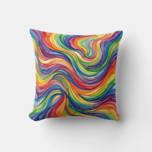 Coussin jeté arc-en-ciel – Aquarelle abstraite