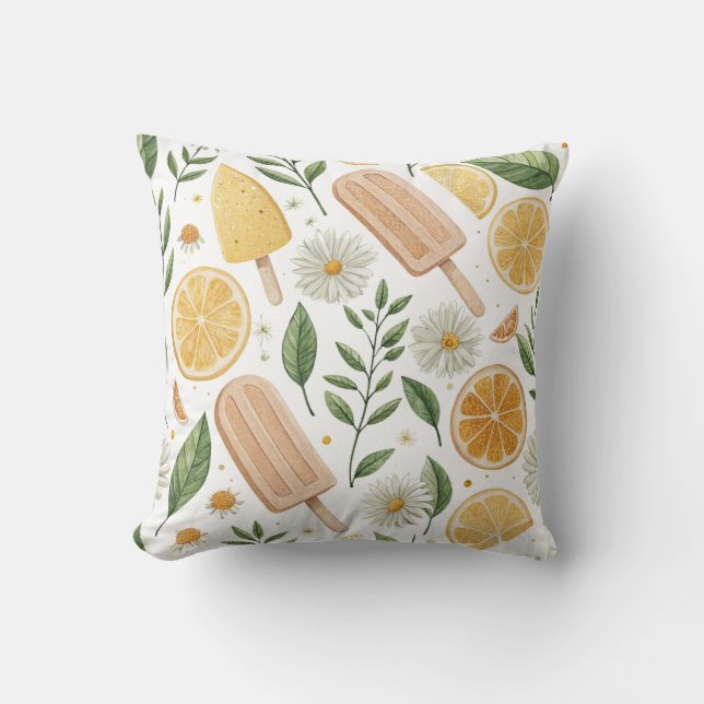 Coussin jeté au popsicle au citron et aux fleurs (Recto)