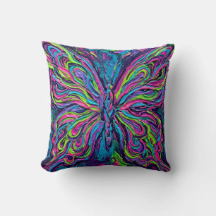 Coussin jeté aux ailes de papillon néon