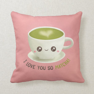 Coussin jeté aux jeux de mots Matcha Je T'Aime Tel