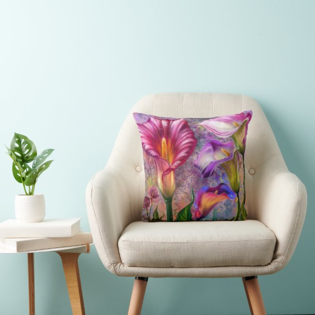 Coussin jeté aux lis calla colorés (Chaise)