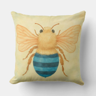 Coussin jeté avec abeille à bandes bleues