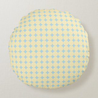 Coussin jeté bleu avec point jaune beurre - Rond